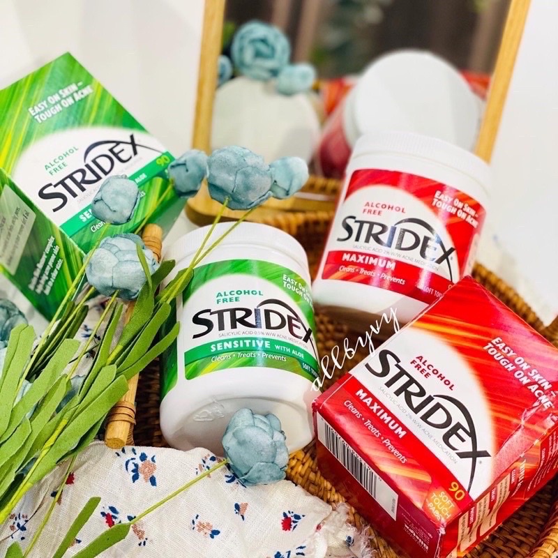 Pad lau giảm mụn siêu tốc Stridex bha 0,5 và 2% xanh da nhạy cảm đỏ da khoẻ maximum