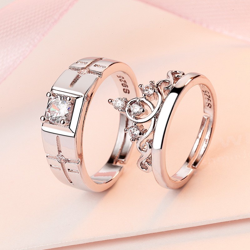 Nhẫn đôi Cặp nhẫn bạc 925 Bạc Cổ Điển Có Thể Điều Chỉnh Kích Cỡ cho cặp đôi