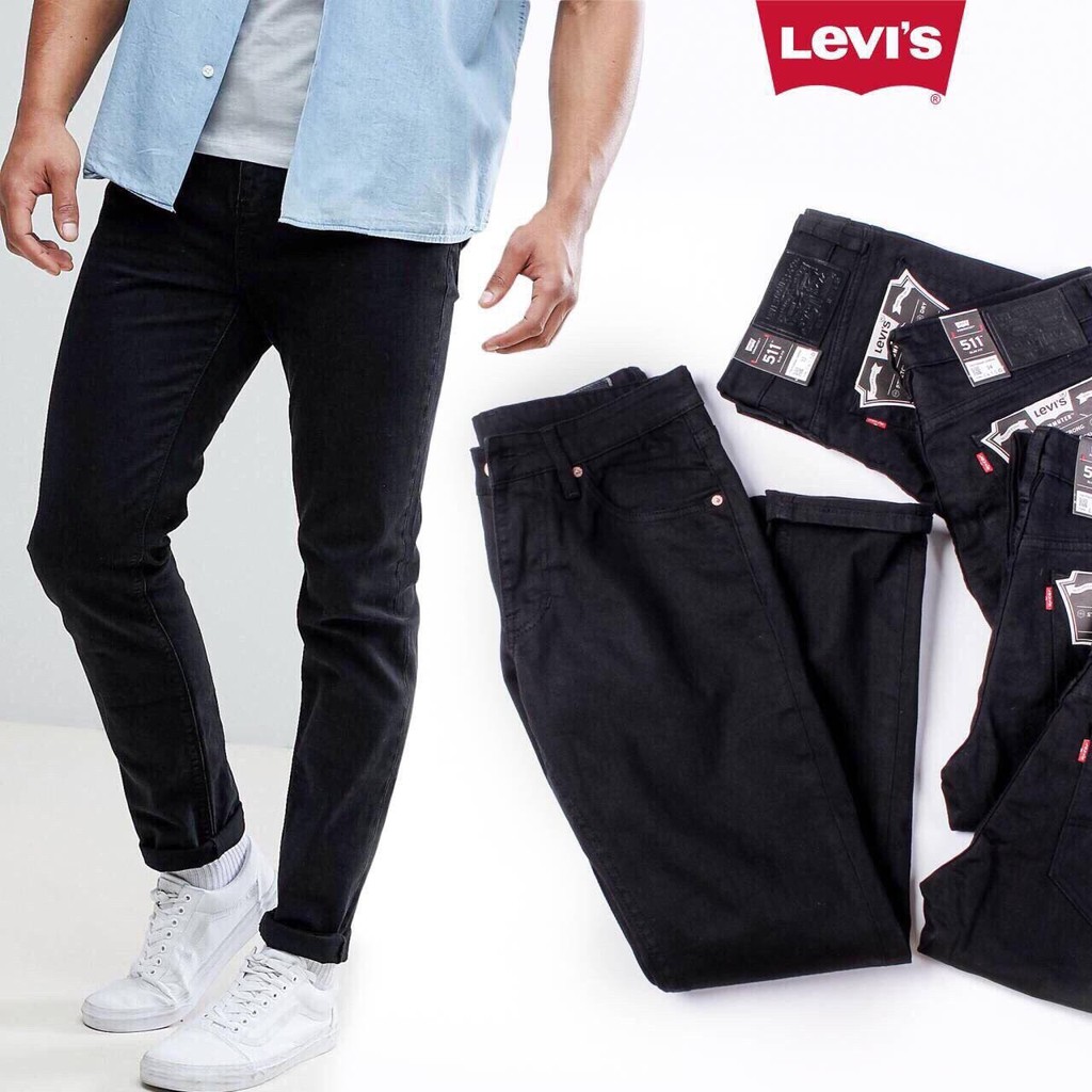 Quần Jean Nam Le Vi Đen Trơn Slim Fit Ống Đứng Co Dãn Vnxk