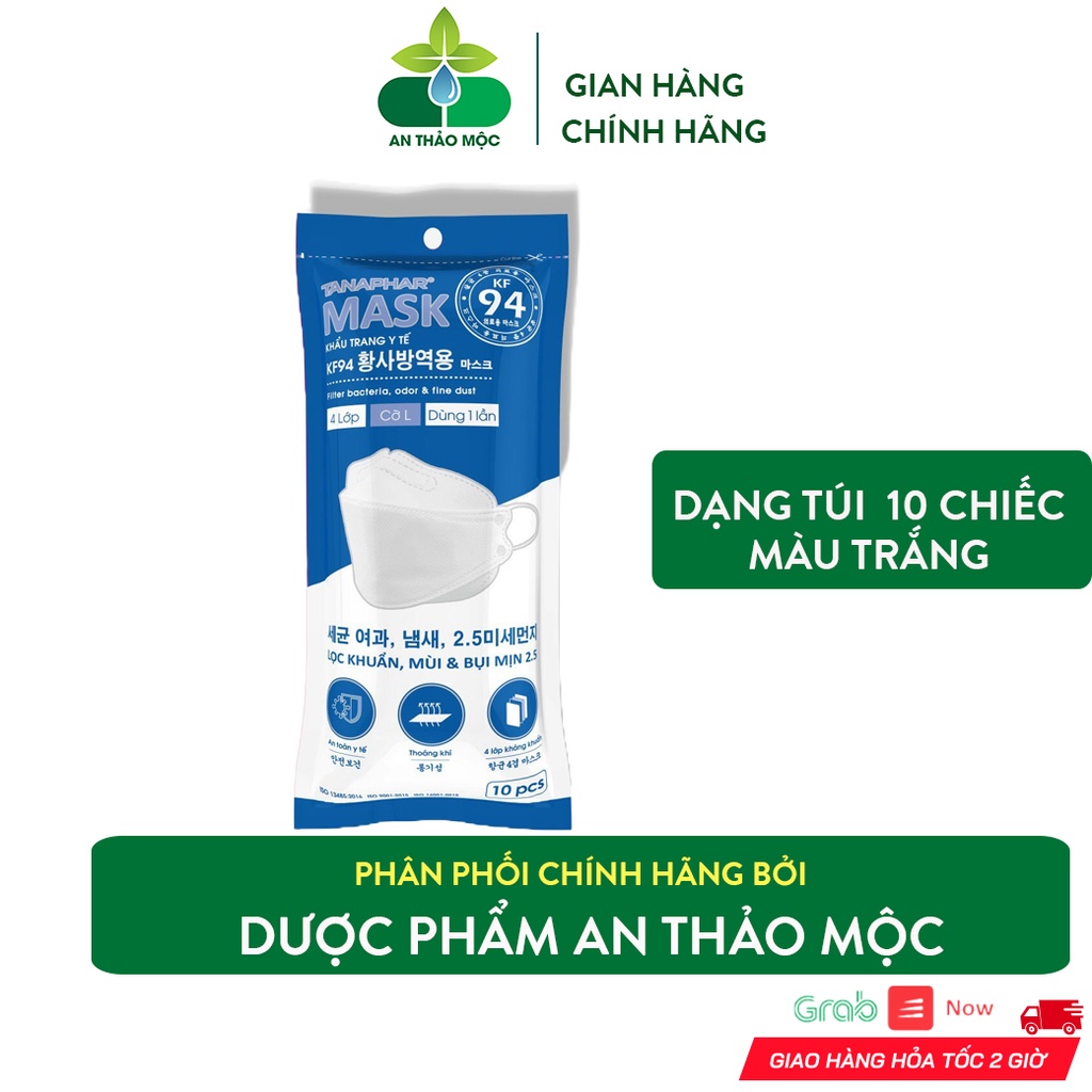 Khẩu Trang Y Tế Than Hoạt Tính KF94 Mask Tanaphar 4 Lớp.Lọc Khuẩn Mùi Bụi Mịn 2.5