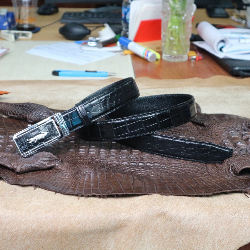 Dây nịt - Thắt lưng da cá sấu Fadoda bản 3.5Cm màu đen làm từ vân bụng cá sấu - FCB02-01B