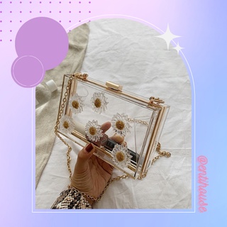 {HÀNG CÓ SẴN + ẢNH THẬT} TÚI HỘP TRONG SUỐT HOA CÚC - TÚI XÁCH NỮ CẦM TAY CLUTCH ĐI TIỆC