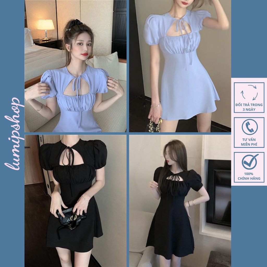 Váy đầm nữ dáng xòe dây ngực buộc dây, khóa kéo sau LUMIP001 V013