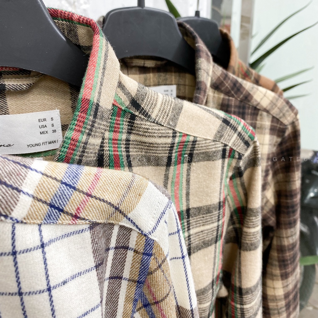 Áo Sơmi Nam BT họa tiết sọc, sơmi caro dài tay công sở - phối streetstyle tông Nâu Be kiểu Hàn GATE6 - #4718