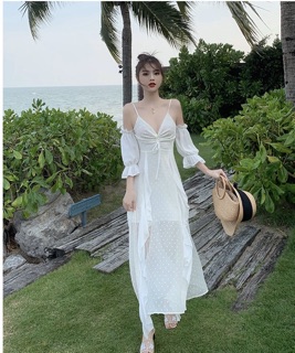 VÁY MAXI TRẮNG TIỂU THƯ CHẤT ĐẸP SẴN