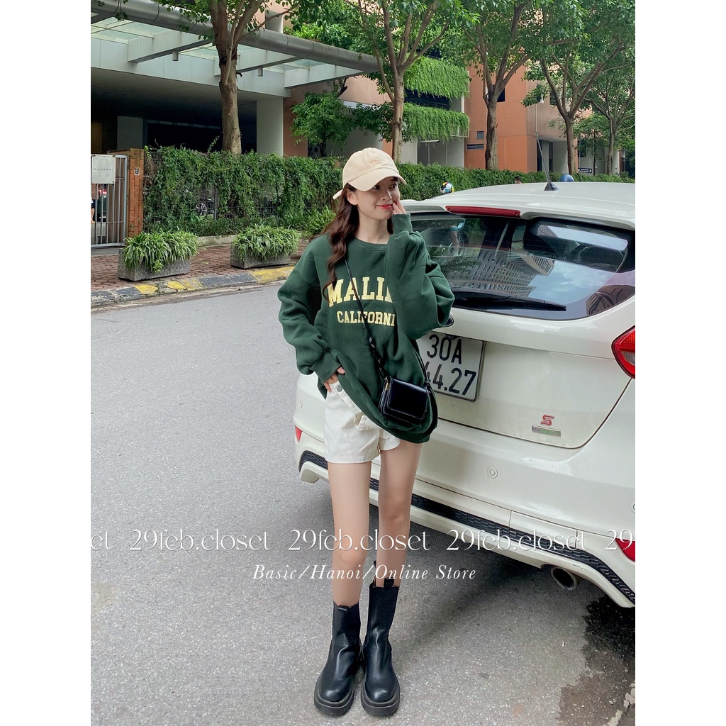 Áo sweater nỉ bông dáng rộng in chữ Mali - 29feb.closet - A106