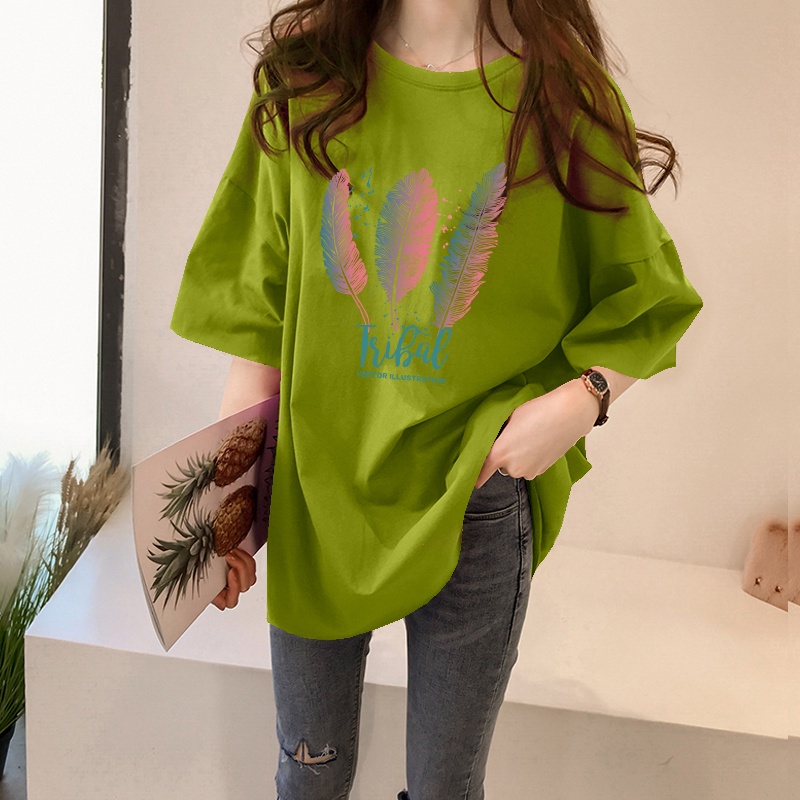 NRVP Áo Thun Cotton Tay Ngắn Dáng Rộng In Hình Bướm Màu Xanh Bơ Thời Trang Mùa Hè Cho Nữ