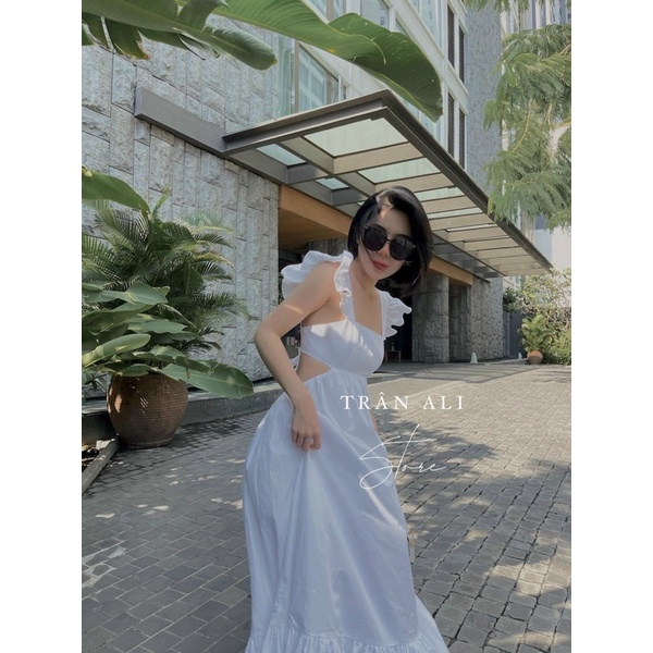 Đầm maxi cánh tiên cut eo nơ lưng siêu sang chảnh sẵn 4 màu kèm ảnh thật