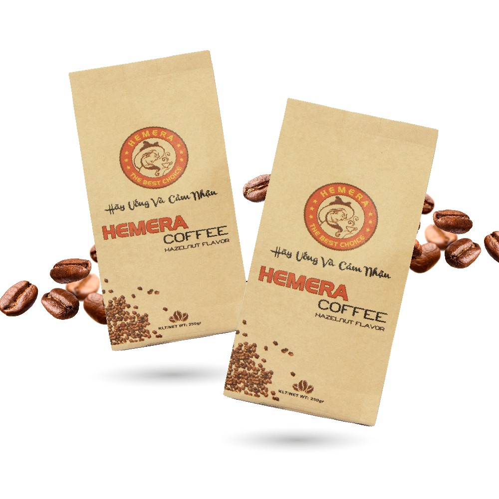 2 Gói Cà Phê Rang Xay Hương hạt dẻ Hemera Hazelnut (250gr/gói) Tặng 2 gói cafe hòa tan Hemera