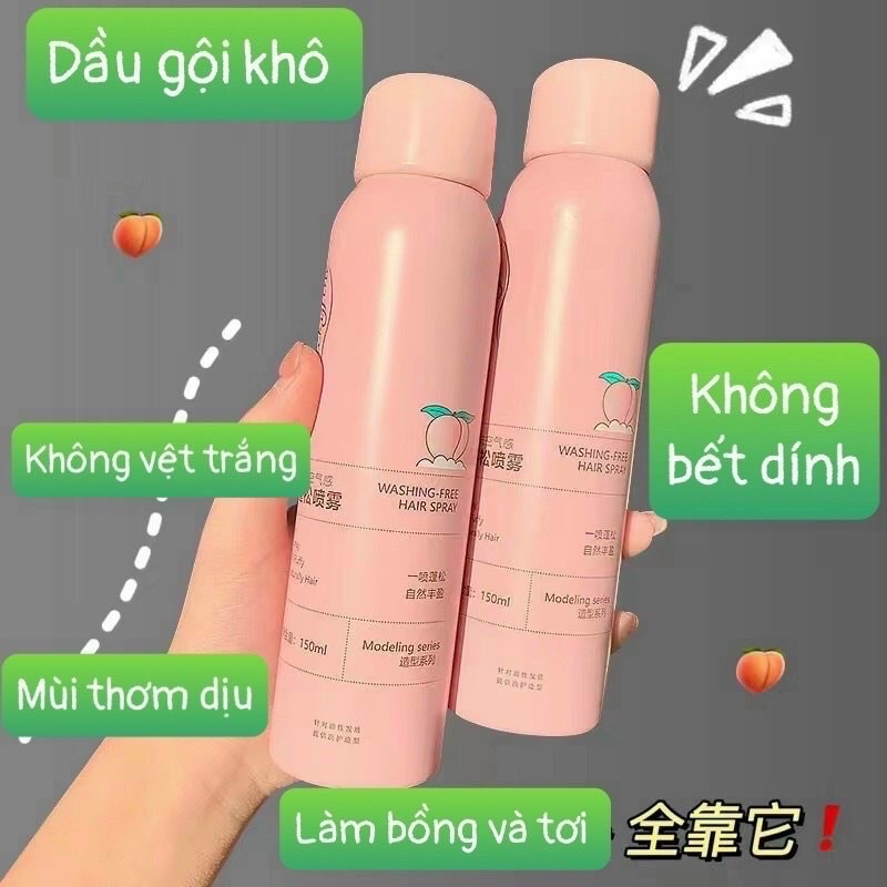 Bình Xịt Gội Đầu Khô VỊ ĐÀO Luckyfine 150ml Siêu Mượt, chống Bết Tóc