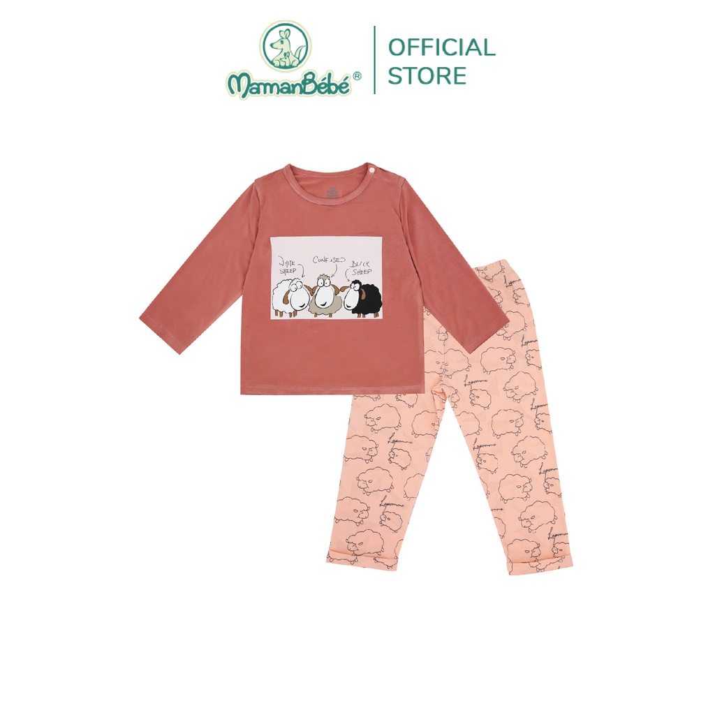 SL205 Bộ quần áo dài tay Đàn cừu nhỏ La Pomme màu Hồng sen/Xanh/Nâu/Hồng Đất