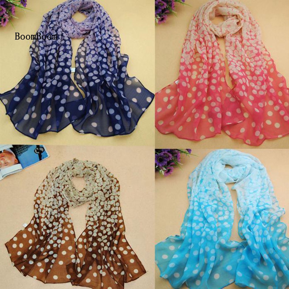 Khăn choàng chiffon dài họa tiết chấm bi thời trang cho nữ