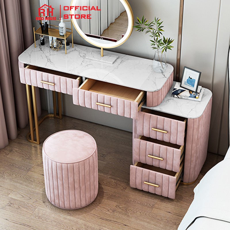 Ghế đôn RIBO HOUSE vải nhung nỉ, ghế trang điểm trang trí decor phòng ngủ tiệm nails spa homestay salong tóc RIBO59