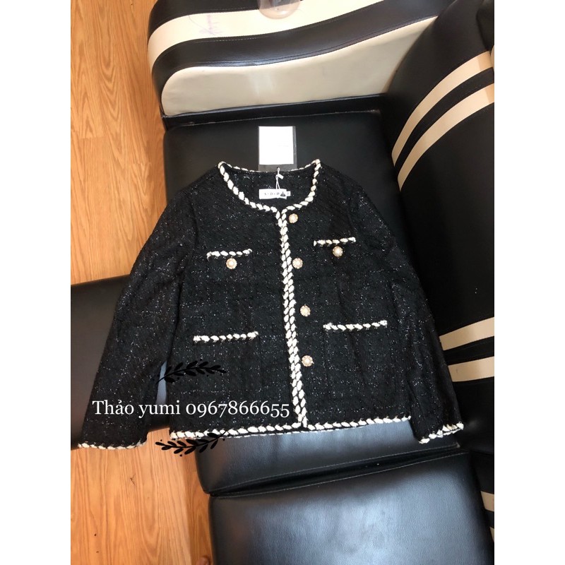 (CÓ SĂN) Áo khoác dạ tweed mỏng đen khuy ngọc sz ml | BigBuy360 - bigbuy360.vn