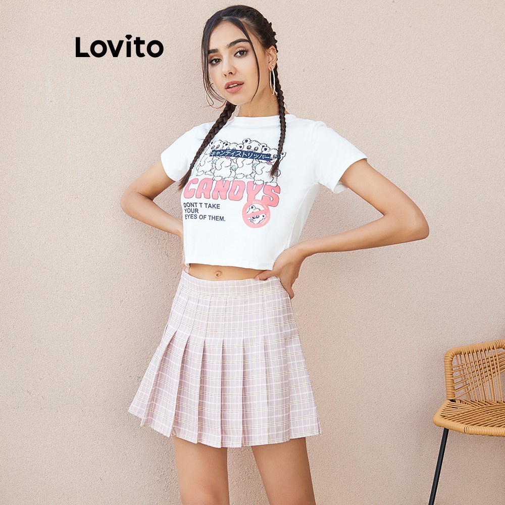 Áo croptop Lovito in chữ thời trang L02003 màu trắng | BigBuy360 - bigbuy360.vn