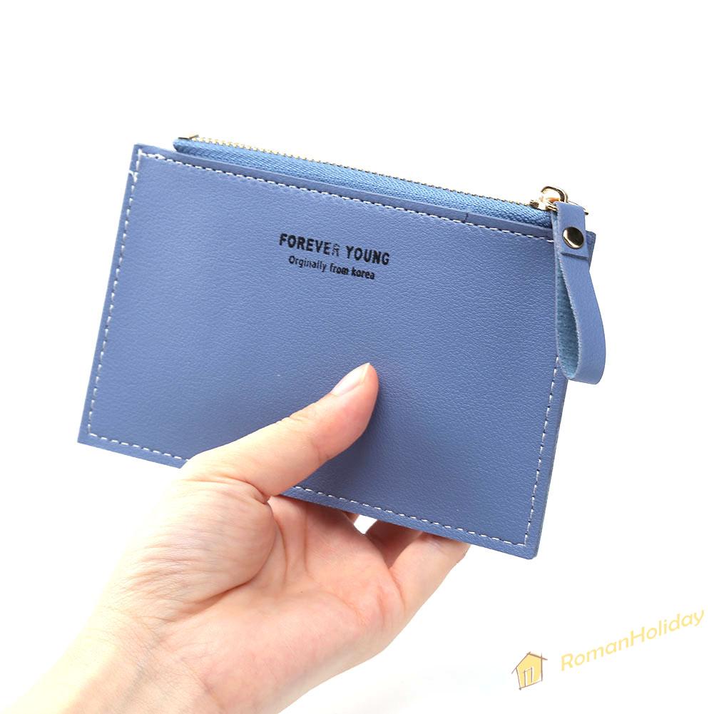 【On Sale】Fashion Women PU Leather Pure Color Card Organizer Casual Mini Purse Wallet