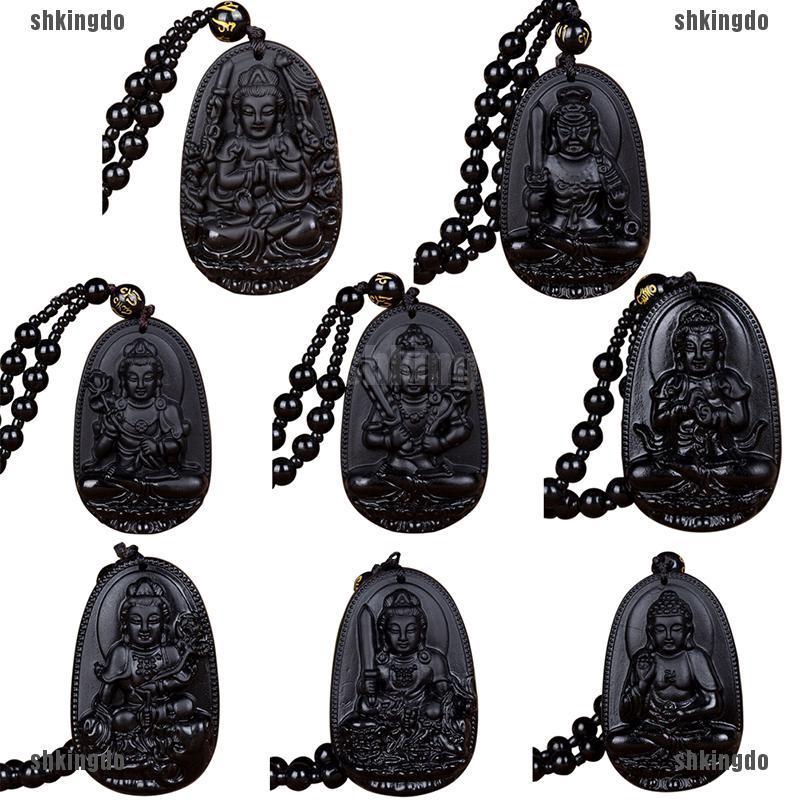 Dây chuyền mặt tượng phật bằng đá Obsidian khắc chữ đẹp mắt