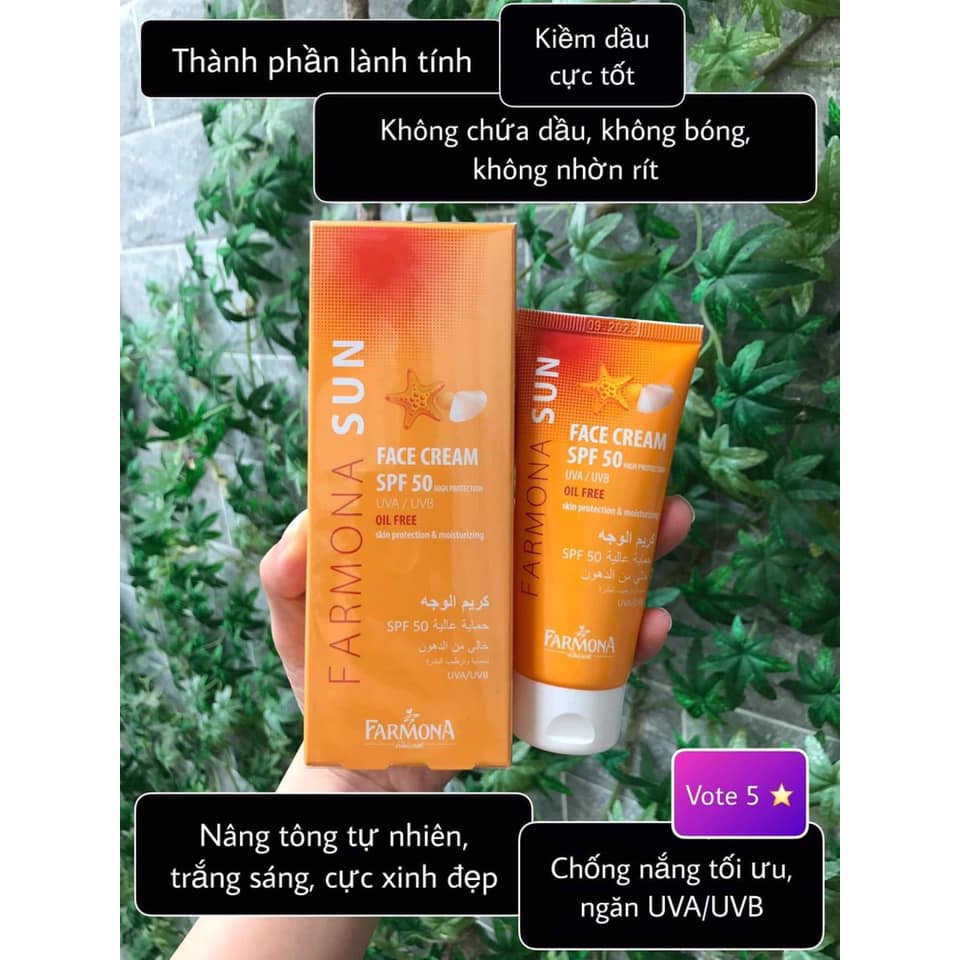 FARMONA SUN FACE CREAM SPF 50+ 50ML. KEM CHỐNG NẮNG SPF 50+ KHÔNG CHỨA DẦU CHO DA MẶT.
