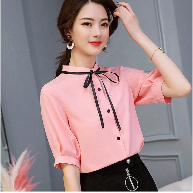 Áo kiểu chất kate lụa tay lỡ cổ trụ thời trang công sở cho phái nữ S45