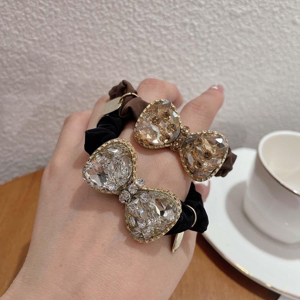 Dây Cột Tóc Co Giãn Thanh Lịch Cho Nữ|Dây Cột Tóc Thắt Nơ Màu Đen / Sâm Panh Lấp Lánh