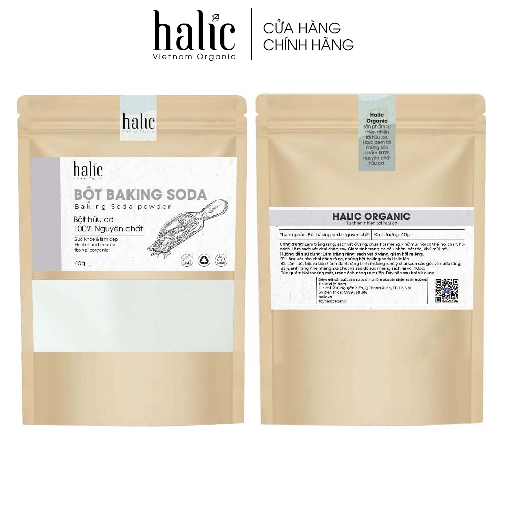Bột Baking Soda trắng răng Halic Organic 40G dùng đánh răng trắng, loại bỏ vết ố vàng, khử mùi hôi miệng
