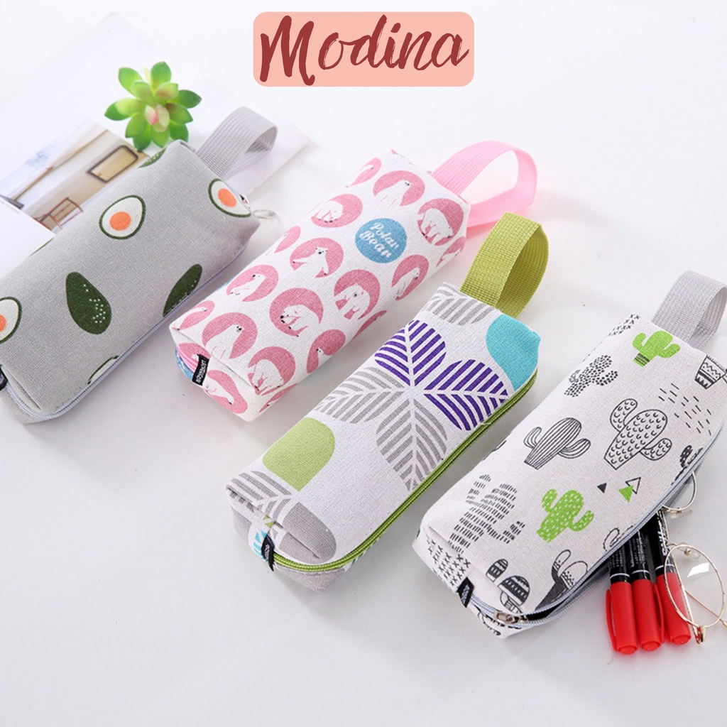 Túi đựng bút vải canvas cute MODINA, hộp bút vải in hình dễ thương
