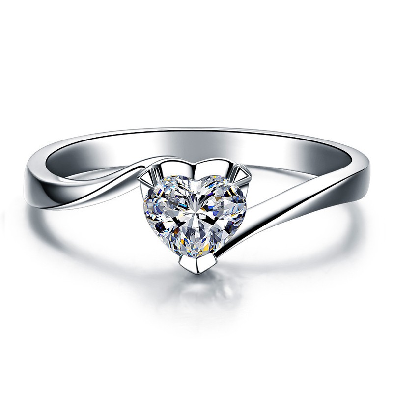 Nhẫn bạc 925 đính đá giả kim cương thiết kế kiểu trái tim cho nữ R947