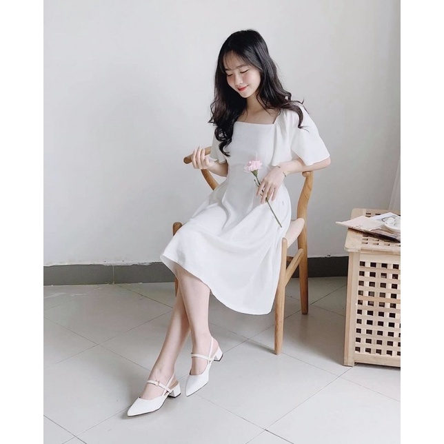 Giày Sandal nữ da mềm gót 3c đính khuyên style Hàn Quốc