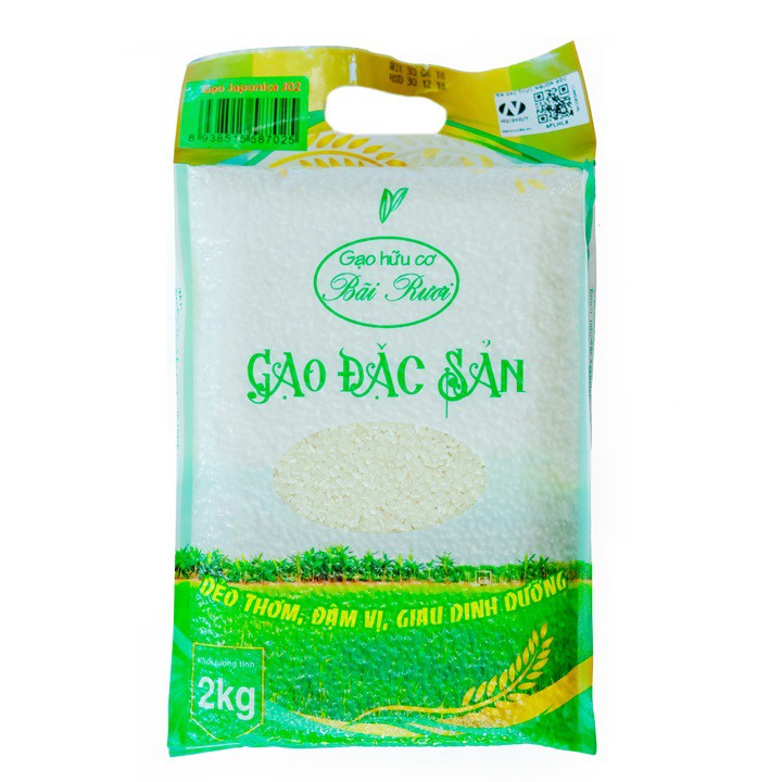 Gạo Nhật Japonica - Gạo hữu cơ Bãi Rươi 2kg (Xát trắng vừa)