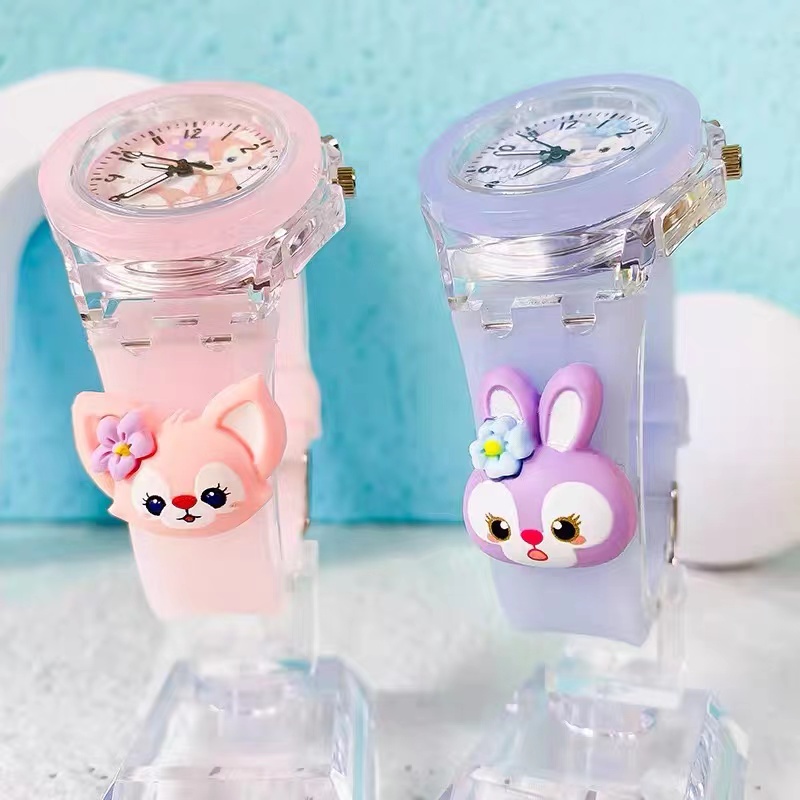 Đồng Hồ Đeo Tay Mặt Tròn Dạ Quang In Hoạt Hình Disney Linabelu StellaLou Dễ Thương Cho Bé Gái