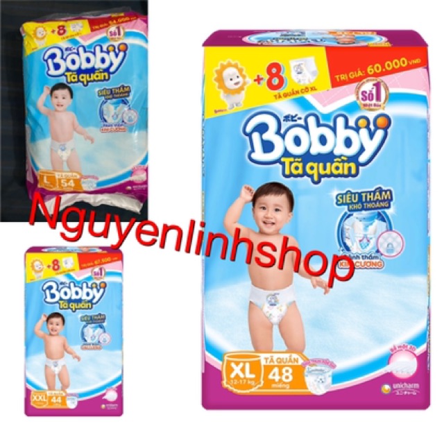 Tã Quần trà xanh Siêu Thấm Bobby M60/L54/XL48/XXL44