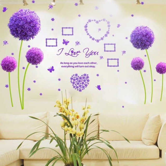 Combo decal dán tường hoa bồ công anh tím