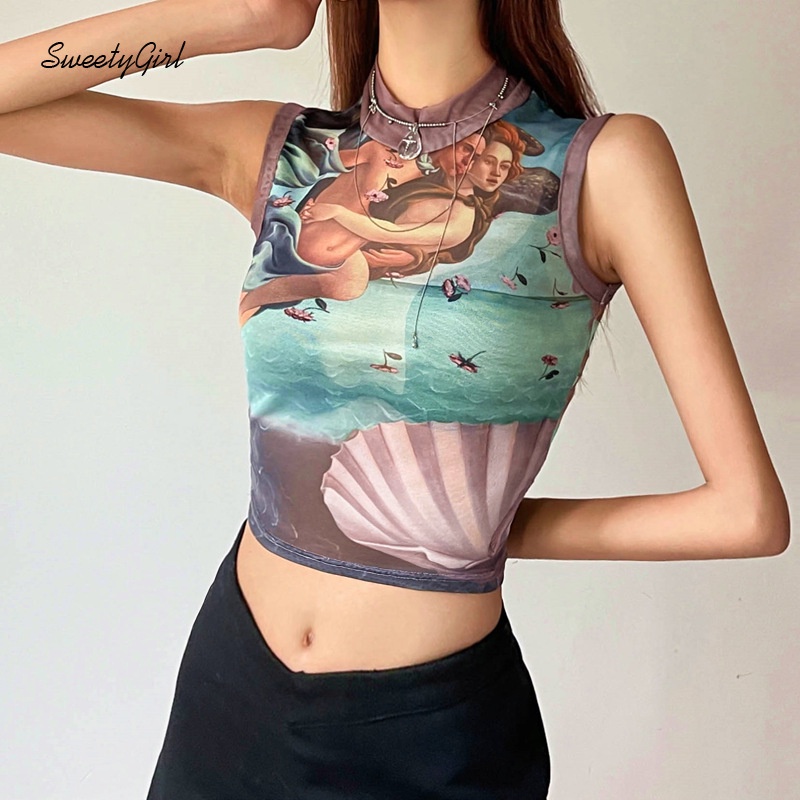 Áo Tank Top Cổ Tròn In Họa Tiết Hoạt Hình Thời Trang 2022 Cho Nữ