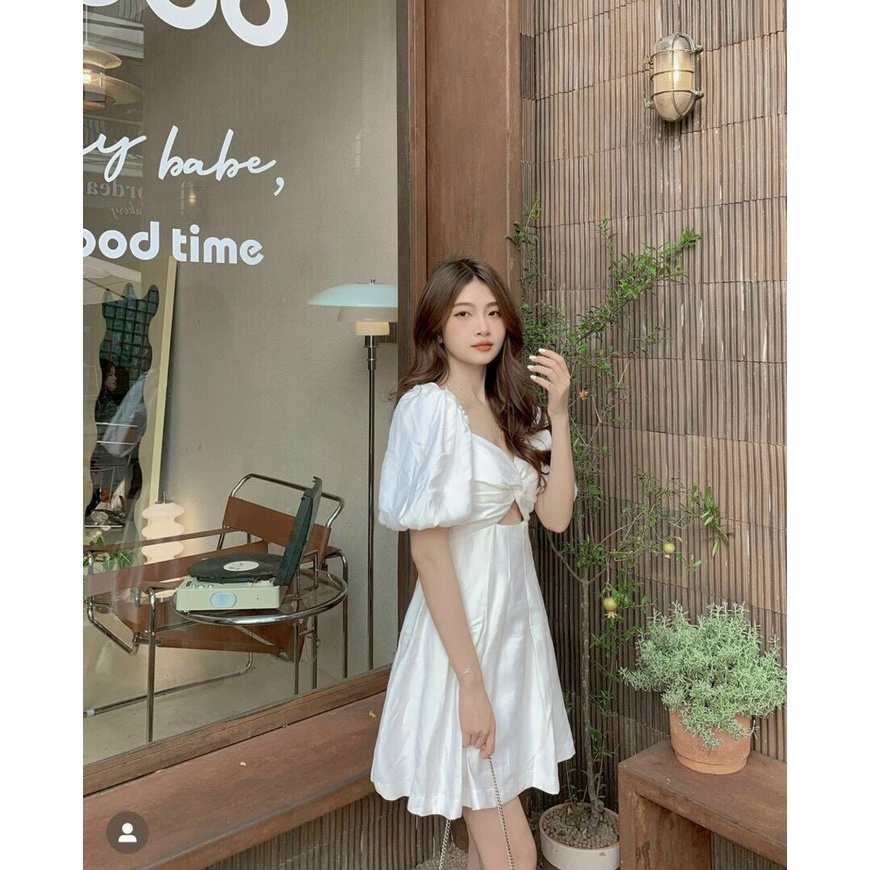 [ 8.8 Sales Freeship] Đầm trắng công chúa đi tiệc, đầm trắng tay phồng  khoét ngực dáng ngắn sexy, quyến rũ