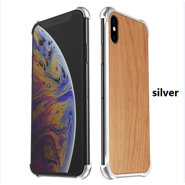 Ốp điện thoại gỗ viền khung kim loại thời trang cho iPhone 7 8 Plus iPhone XS MAX XR