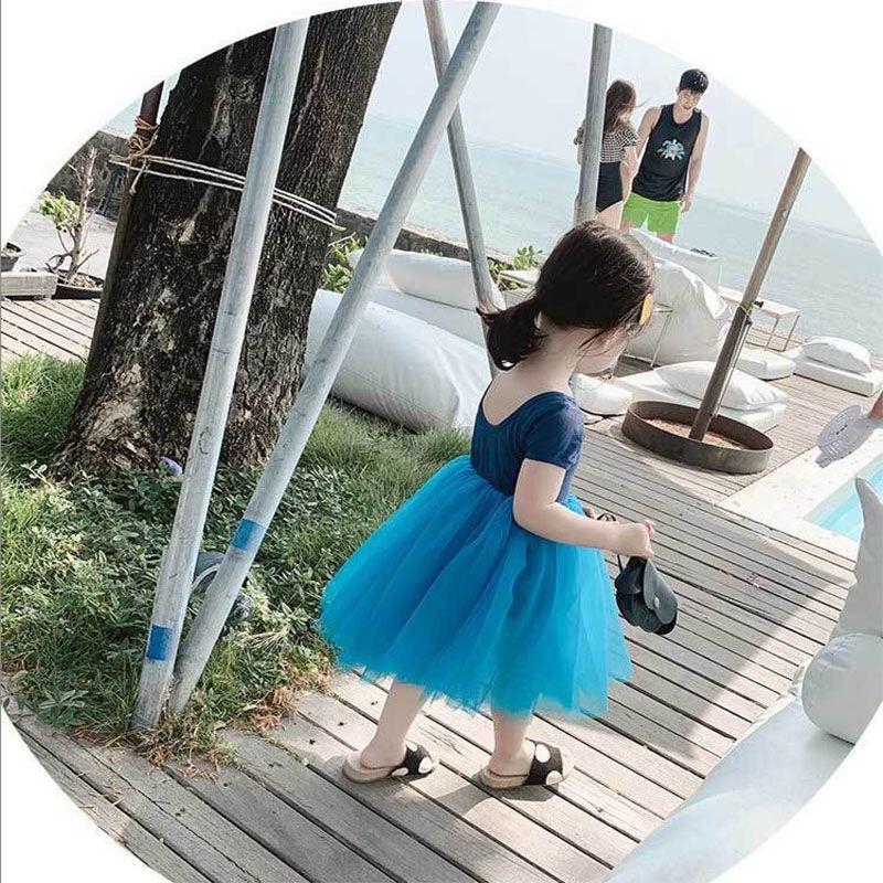 Đầm Công Chúa Ngắn Tay Phối Lưới Xinh Xắn Dành Cho Bé Gái