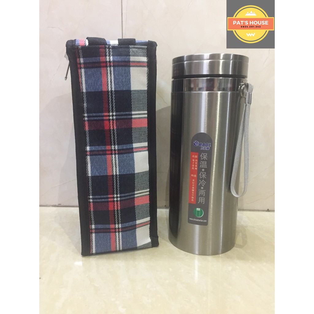 Bình giữ nhiệt inox cao cấp giữ nhiệt hơn 12h BAOL 1200ml kèm túi đựng tiện dụng đẹp mắt