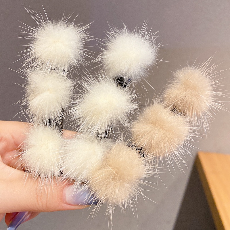 Kẹp Tóc Mái Đính Bóng Lông Dễ Thương Ngọt Ngào Phong Cách Hàn Quốc Cho Nữ