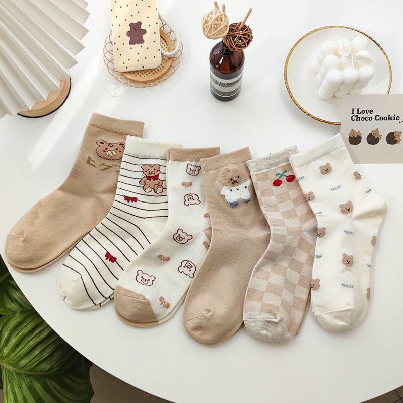 Tất vớ nữ cổ cao họa tiết hoạt hình dễ phối đồ, chất liệu cotton co giãn bốn chiều - Sope Shop