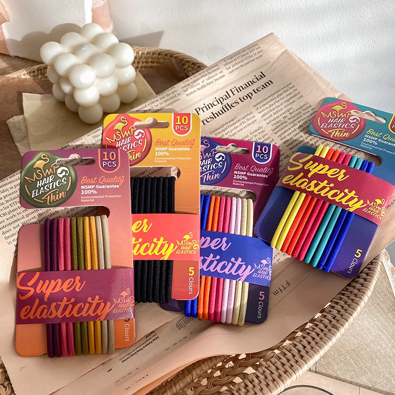 Bộ 10 dây thun cột tóc co giãn màu cầu vồng thời trang hàn quốc cho phái nữ