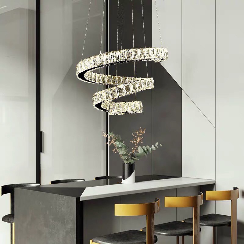 Đèn thả pha lê xoáy 3 vòng, đèn pha lê trang trí, TT24