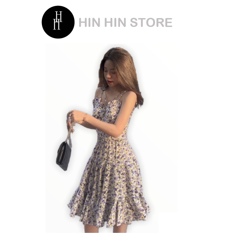 Đầm hai dây hoa màu tím HDT156 Hỉn Hỉn Store