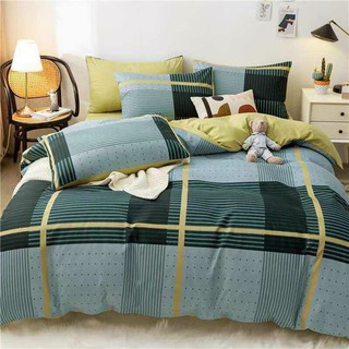 Bộ Ga Trải Giường (Hình Thật) Chần Bông Caro Phối Xanh Lạ Mắt Cotton M2*2M-M4*2M- M6*2M-M8*2M cho homestay khách sạn