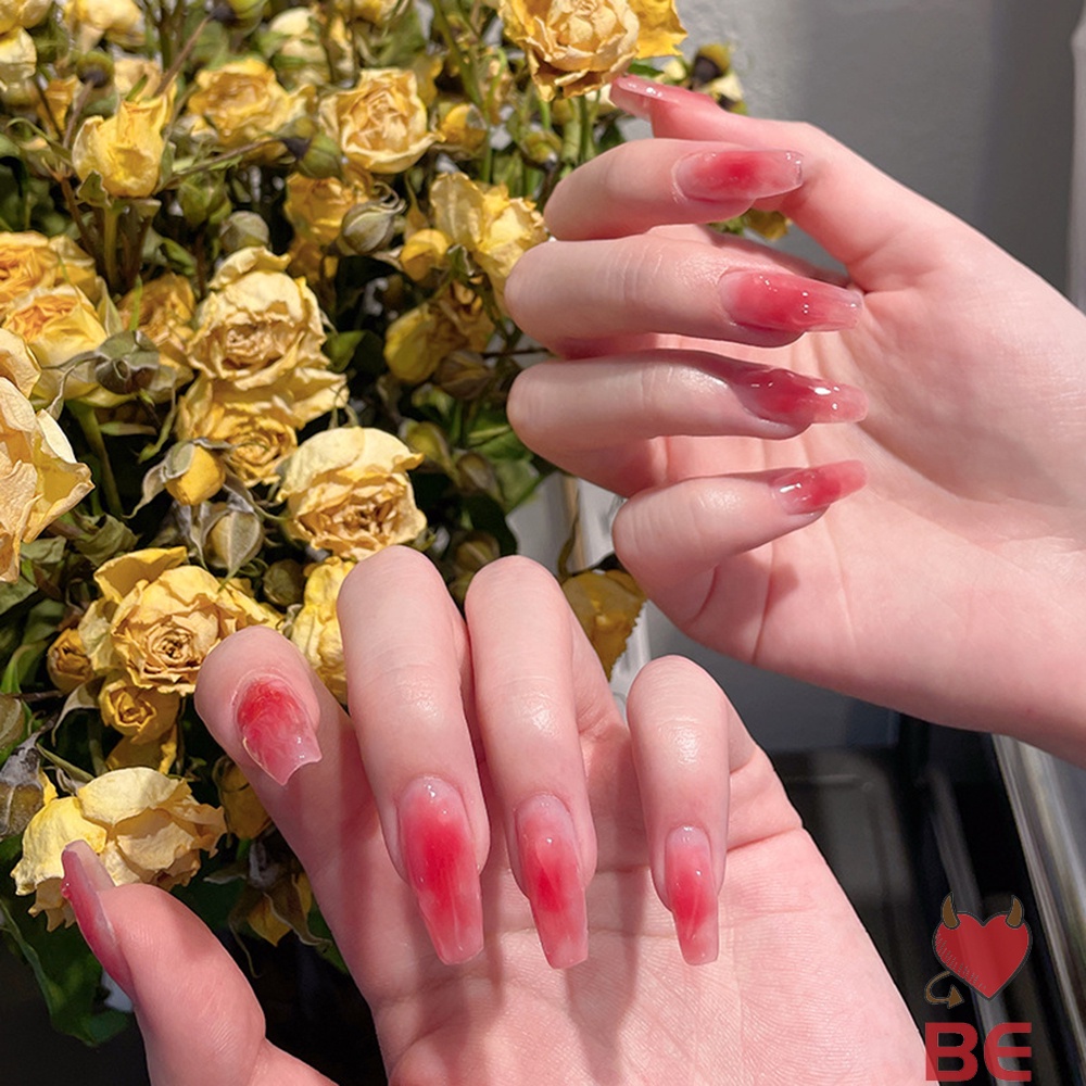 Set 24 móng tay giả YADORNOS trong suốt phối màu lựu đỏ phong cách Pháp cá tính