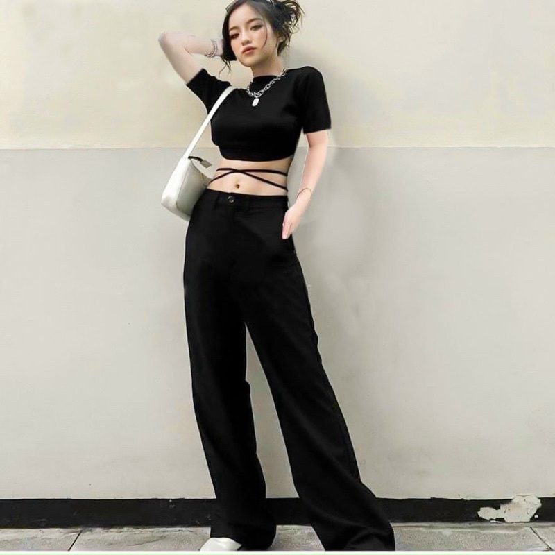 Sét áo cột eo quần ống rộng Bigsize 55kg Đến 100kg (L/XL/XXL)