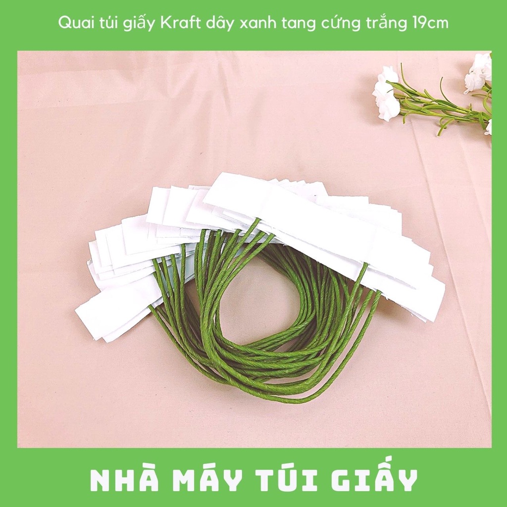 [SET 100 ĐÔI] Quai túi giấy Kraft dây xanh tang trắng [ ẢNH THẬT ]