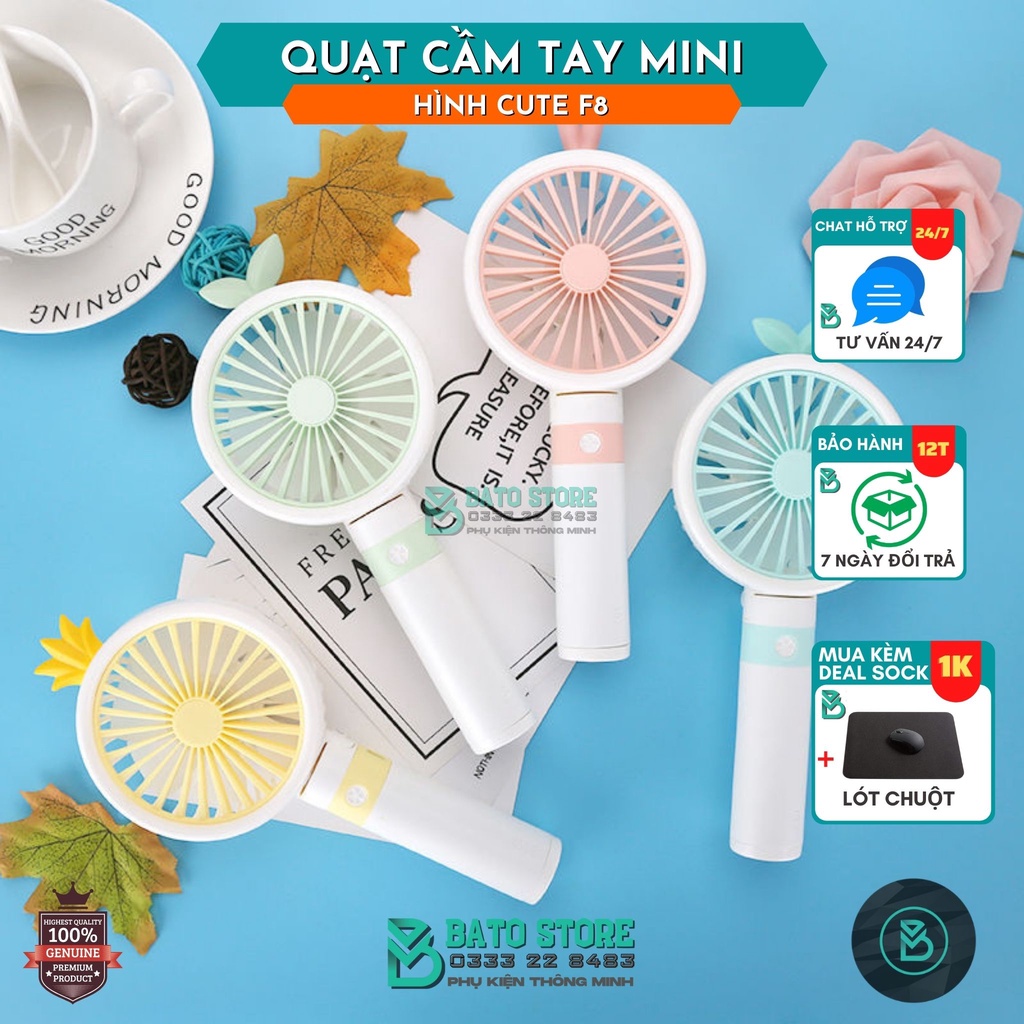 Quạt Cầm Tay Mini F8 Pin Trâu, 3 Chế Độ Quạt Hình Siêu Cute Phong Cách Hàn Quốc