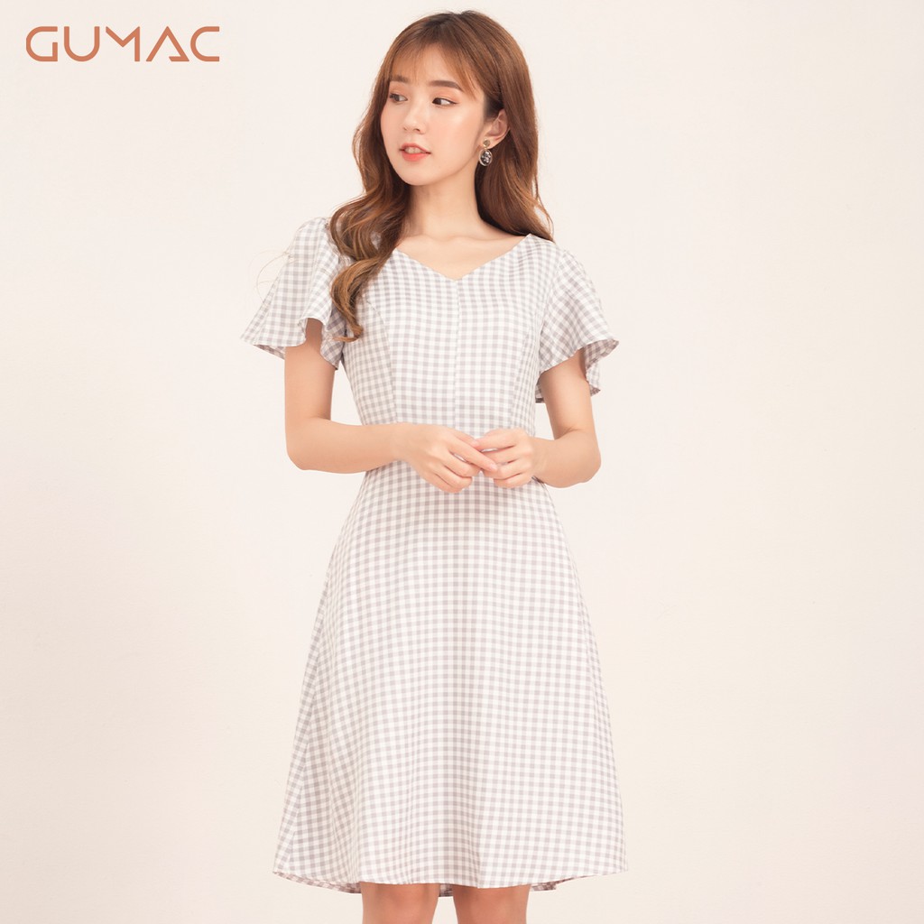 Đầm caro tay loe DA538 GUMAC