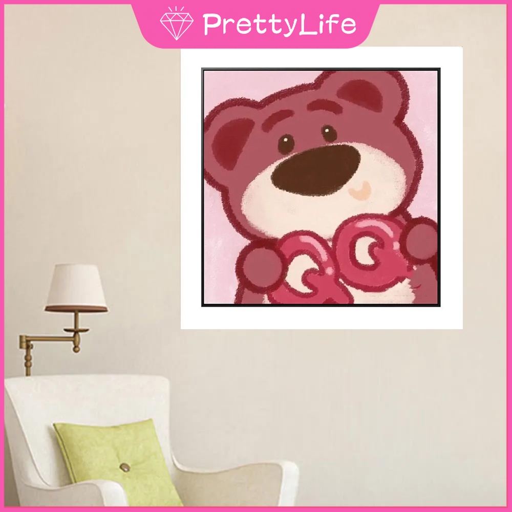 (Hàng Có Sẵn) Bộ Tranh Đính Đá DIY Hình Chú Gấu Và Dâu Tây Kích Thước 30X30Cm Trang Trí Nhà Cửa