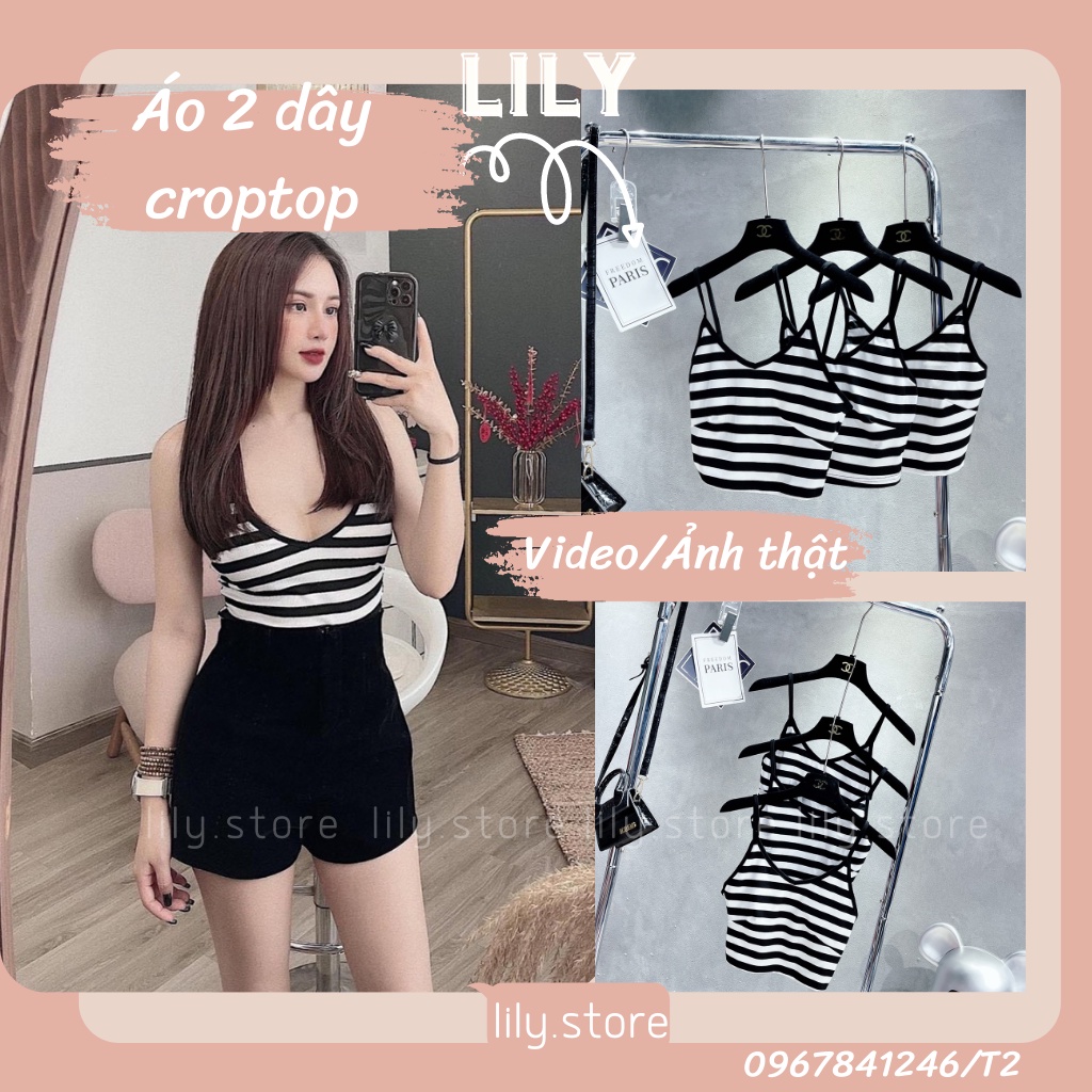 Áo hai dây croptop cho nữ, áo dây kiểu body họa tiết kẻ sọc sexy co giãn T02